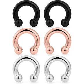 Kridzisw 6G 8G Septum Rings Ear Gauges Earrings 316L Surgical Steel PA Ring Circular Internally Threaded Barbell Horseshoes Body Pierceing Jewelry for Women Men Inner Diameter 12mm 16mm
