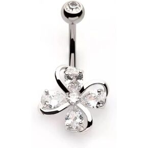Pierced Owl 14GA 316L Stainless Steel CZ Crystal Clover Belly Button Ring