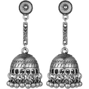 Boho Bell Dangle Jhumka Jhumki Earrings for Women Girls Traditional Tassel Beaded Ball Drop Earring Indian Ethnic Gypsy Dangling Earring Bohemian Oxidized Bollywood Jewelry Gifts Xmas Wedding