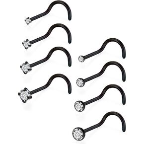 18G 20G 22G Stainless Steel Titanium Nose Rings studs for Women Nose Rings L Shaped Nose Studs Screw Nose Piercing Jewelry for Women CZ 1.5mm 2mm 2.5mm 3mm Silver Black Gold 4pairs