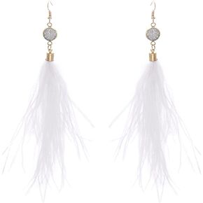 RUOFFETA Long Feather Earrings for Women, Bohemian Elegant Delicate Faux Druzy Charms Dangle Earrings