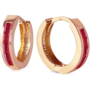 Galaxy Gold GG 1.3 ct 14k Solid Rose Gold Hoop Huggie Earrings Princess Cut Ruby