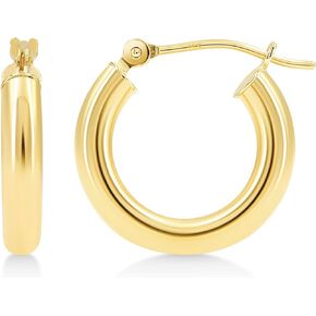 KEZEF Solid 14K Gold Hoop Earrings - 3mm Tube Hoop Gold Earrings for Women - 16-40mm 14K Gold Earrings - Real Gold Hoops with High Polish - Classic Hoops in Yellow & White Gold