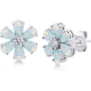 Small Gemstone Flower Stud Earrings for Women in 925 Sterling Silver with Push Backs and 1.5 Inch Birthstone by MAX + STONE