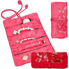 PH PandaHall 2PCS Embroidery Travel Jewelry Bag Roll, 2 Styles Flower Brocade Bag Chinese Style Jewelry Silk Purse Pouchs Close for Rings Necklaces Earrings Bracelets Jewelrys Traveling