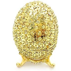 Hand-Painted Mini Faberge Egg with Rich Enamel and Sparkling Rhinestones Jewelry Trinket Box (Gold)
