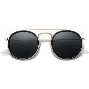 DUSHINE Small Round Double Bridge Sunglasses For Women Men Polarized 100% UV Protection