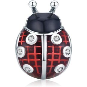 Pink Ladybug Charms 925 Sterling Silver Red Enamel Animal Charms for Pandora Bracelets