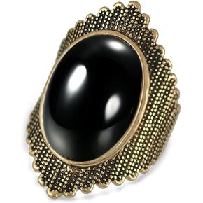 Gold Oval Black Obsidian Stone Wide Band Ring for Women,Retro14K Yellow Gold Plated Gemstone Crystal Turkish Full Finger Band Ring,Antique Cocktail Party Turkey Index Finger Band Ring Jewelry Gift for Women Her