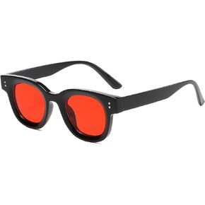 YAMEIZE Vintage Thick Round Sunglasses - Retro Square Thick Frame UV Protection Eyewear for Women Men Outdoor