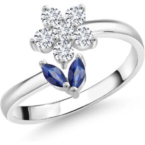 Gem Stone King 925 Sterling Silver Blue Sapphire Flower Open Ring For Women (0.58 Cttw, Gemstone September Birthstone, Available In Size 5, 6, 7, 8, 9)