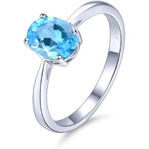 ZhenCai Women Solitaire Rings Solid 925 Sterling Silver Setting Natural Gemstone Birthstone Ring Classic Simple Style Fine Jewelry Rhodium Plated Birthday Mother's Day Gifts for Her