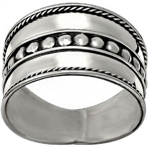 .925 Sterling Silver Wide Balinese Braided Design Cigar Band Ring