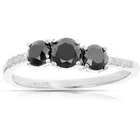 1 cttw 3 Stone Black and White Diamond Ring with Twist in .925 Sterling Silver