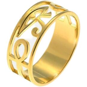 Stainless Steel Egypt Eye of Horus Ring, Egyptian Ankh Cross Ring for Women Protection Amulet Egyptian Jewelry