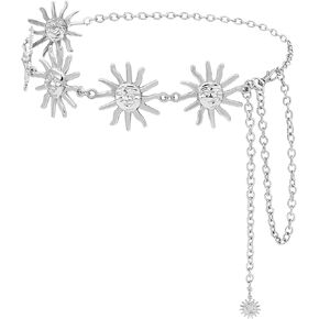 DTWAWA Chain Belts for Women Moon Star Sun Waist Chain Metal Punk Vintage Adjustable Link Body Chain Jewelry for Jeans Dress