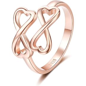 Sterling Silver Heart Infinity Ring - Simple Infinity Symbol Adjustable Wrap Double Infinity Promise Rings Jewelry Birthday Gifts for Women Girlfriend