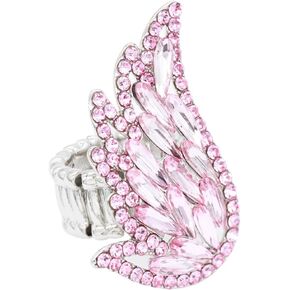 Lavencious Gold Plated with Clear Crystal Angel Wing Stretch Cocktail Statement Rings for Women Fit for size 7 to 9 (Gold Clear)