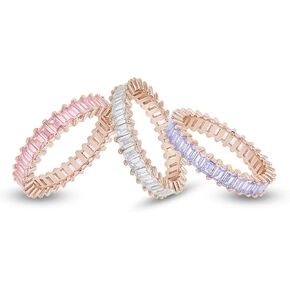 AFFY Set of 3 Pastel Rainbow Baguette Band Ring Anniversary Eternity Band Cubic Zirconia Crystal Wedding Cocktail Fashion Luxury Jewelry for Women