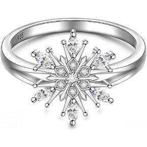 Snowflake Ring Sterling Silver Christmas Ring for Women Winter Ice Christmas Snowflake Holiday Birthday Xmas Gift