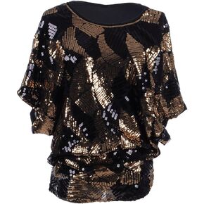 Anna-Kaci Womens Loose Fit Sequin Dolman Sleeve Evening Blouse Top
