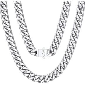 ChainsProMax Can Engrave Men Miami Cuban Link Chain, 5/7/9/12.5MM Width, 18-30" Length-Stainless Steel/Gold Plated/Black (Send Gift Box)