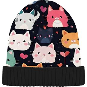 Black and White Cow Print Beanie Hat Winter Hat Skull Cap Knit Beanies Warm Slouchy Hat for Women Men
