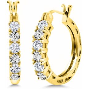 Gem Stone King 18K Yellow Gold Plated Silver White Moissanite and White Lab Grown Diamond Hoop Earrings For Women (0.61 Cttw, 22MM = 0.85 Inches Diameter)