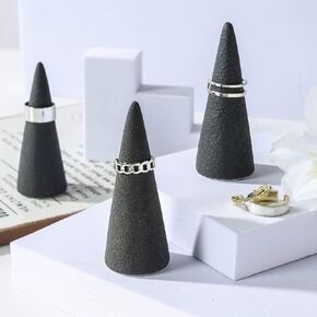 Texture Black Ring Holder Tower Organizers,Ceramic Cone Shape Decorative Display Stand for Jewelry Wedding Engagement Ring Ring