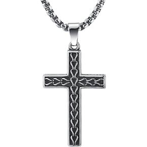Classic Black Mens Titanium Cross Necklace Pendant,22.5 Rolo Curb Chain by 2ndLink