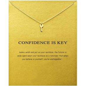 Caiyao Tiny Key Pendant Necklace Confidence is Key Encourage Inspiring Meaning Necklace for Women Girls Gifts Jewelry