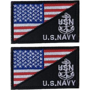 X.Sem U.S.Navy USN Patch - 2 Pack Tactical Patches Embroidery Military Emblem (Black White(Anchor))