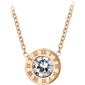 555Jewelry Stainless Steel Roman Letters Solitaire CZ Necklace for Women & Girls