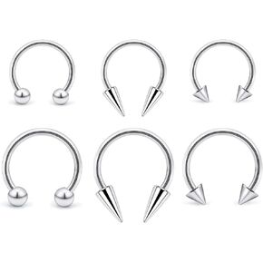 Long Spike Septum Rings 16G Surgical Steel Smiley Piercing Jewelry Vertical Snake Bite Jewelry Lip Rings for Women Men 8mm/10mm