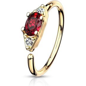 Forbidden Body Jewelry 20g 8mm Double CZ w/Oval CZ Centered on Bendable 14k Gold Plated Surgical Steel Nose/Rook/Helix Hoop