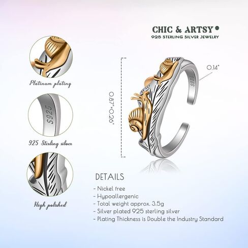 خواتم أنيقة من الفضة الإسترليني عيار 925 من CHIC & ARTSY للسيدات على شكل سلحفاة بحرية رائعة خواتم على شكل ضفدع وحلزون مفتوحة وخاتم مجوهرات قابل للتعديل in Saudi Arabia