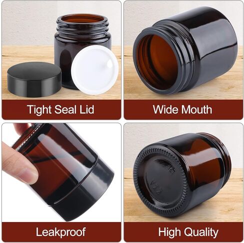 عبوة من 4 عبوات سعة 120 مل/4 اونصة من الزجاج الكهرماني لتخزين مستحضرات التجميل قابلة لاعادة الملء، حاوية عينات كبيرة مع بطانات داخلية واغطية سوداء لوضع المكياج والمرهم واللوشن وقناع كريم الوجه in Kuwait