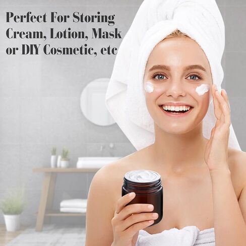 عبوة من 4 عبوات سعة 120 مل/4 اونصة من الزجاج الكهرماني لتخزين مستحضرات التجميل قابلة لاعادة الملء، حاوية عينات كبيرة مع بطانات داخلية واغطية سوداء لوضع المكياج والمرهم واللوشن وقناع كريم الوجه in Kuwait