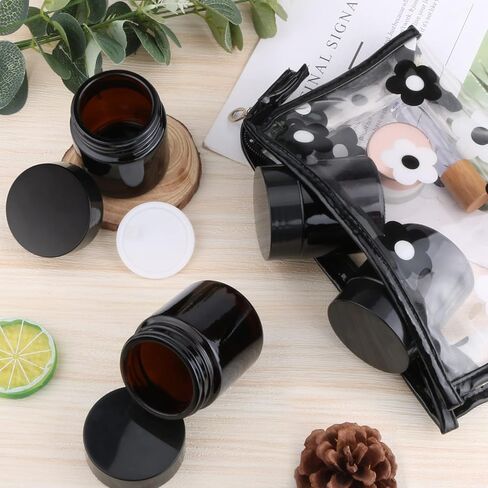 عبوة من 4 عبوات سعة 120 مل/4 اونصة من الزجاج الكهرماني لتخزين مستحضرات التجميل قابلة لاعادة الملء، حاوية عينات كبيرة مع بطانات داخلية واغطية سوداء لوضع المكياج والمرهم واللوشن وقناع كريم الوجه in Kuwait