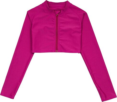 SwimZip Girls' Long Sleeve Crop Zipper Rashguard UPF 50+ (Multiple Colors) in Saudi Arabia
