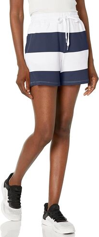 Andrew Marc Women's Relaxed Fit/Mid Thigh Length Rugby Stripe High Rise Shorts in Saudi Arabia