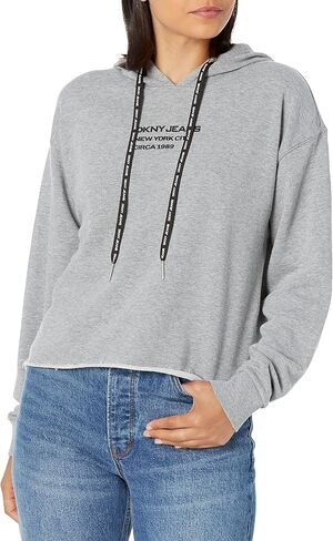DKNY Women's Jeans Logo Drawcord Hoodie Pullover in Saudi Arabia