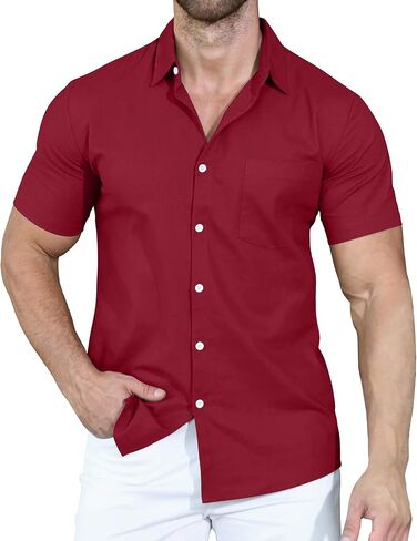 Nuofengkudu Men's Casual Button-Down Shirts Short Sleeve Wrinkle Free Shirts Summer Beach Shirts with Pocket in Saudi Arabia