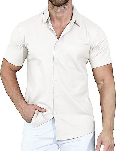 Nuofengkudu Men's Casual Button-Down Shirts Short Sleeve Wrinkle Free Shirts Summer Beach Shirts with Pocket in Saudi Arabia