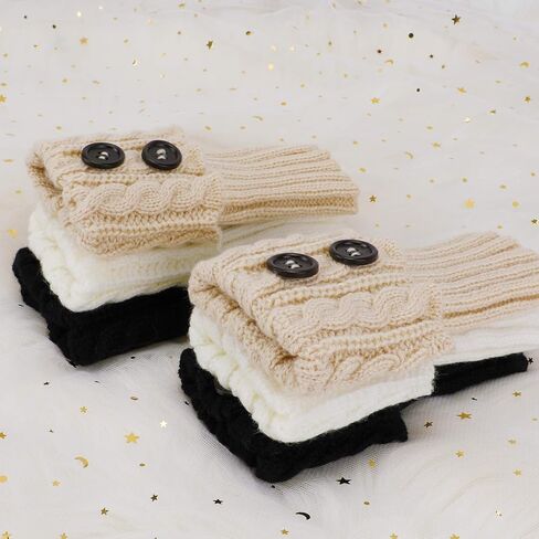 PHOGARY 3 Pairs Winter Warm Boot Cuffs for Women, Crochet Knitted Boot Socks for Girls Short Leg Warmers Boot Topper Socks Leg Cuffs Boot Warmers Gift (Black+ Beige+White) in Saudi Arabia