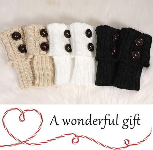 PHOGARY 3 Pairs Winter Warm Boot Cuffs for Women, Crochet Knitted Boot Socks for Girls Short Leg Warmers Boot Topper Socks Leg Cuffs Boot Warmers Gift (Black+ Beige+White) in Saudi Arabia