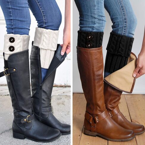 PHOGARY 3 Pairs Winter Warm Boot Cuffs for Women, Crochet Knitted Boot Socks for Girls Short Leg Warmers Boot Topper Socks Leg Cuffs Boot Warmers Gift (Black+ Beige+White) in Saudi Arabia