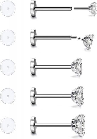 ZS 16G 18G 20G Threadless Push in Nose Studs Rings for Women, 5 Pieces Stainless Steel Lip Labret Rings Medusa Tragus Piercings Jewelry Diamond CZ 2-6mm in Kuwait