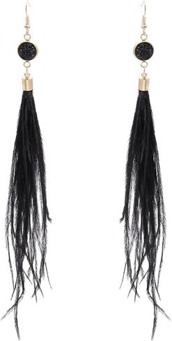 RUOFFETA Long Feather Earrings for Women, Bohemian Elegant Delicate Faux Druzy Charms Dangle Earrings in Kuwait
