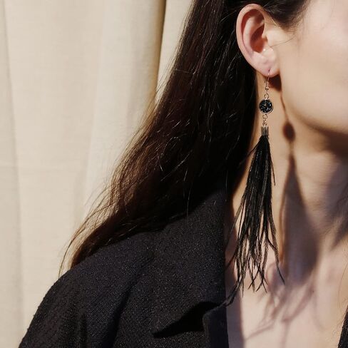 RUOFFETA Long Feather Earrings for Women, Bohemian Elegant Delicate Faux Druzy Charms Dangle Earrings in Kuwait